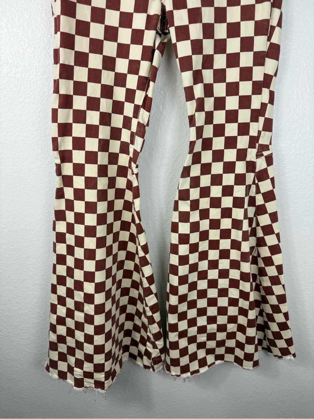 Free People Checkerboard High-Waist Flared Pants - Brown & White size 28 - Picture 4 of 8